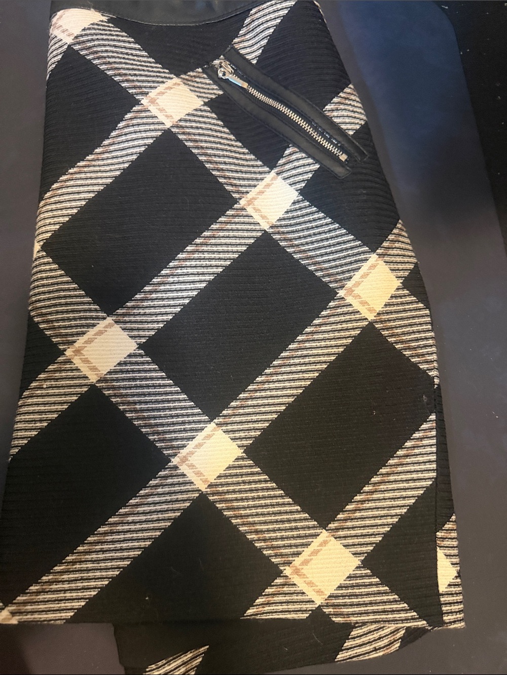 White House Black Market Black and Cream Plaid Mini Skirt